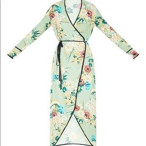 Sage Green Floral Wrap Ankle Grazer Maxi Dress S